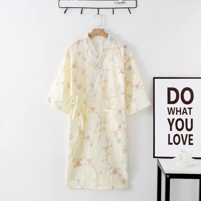 Floral Cotton Gauze Kimono Loungewear Robe - Bathrobe - XL - image 12