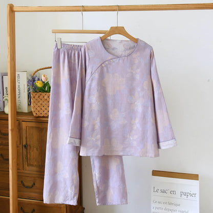 Oriental Hostas Jacquard Cotton Sleepwear Set - Purple - XL - image 5