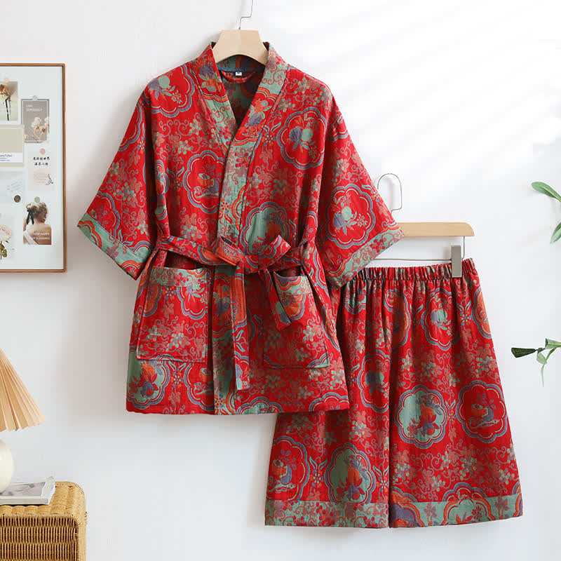 Unisex Oriental Floral Cotton Kimono Loungewear - XXL - image 0