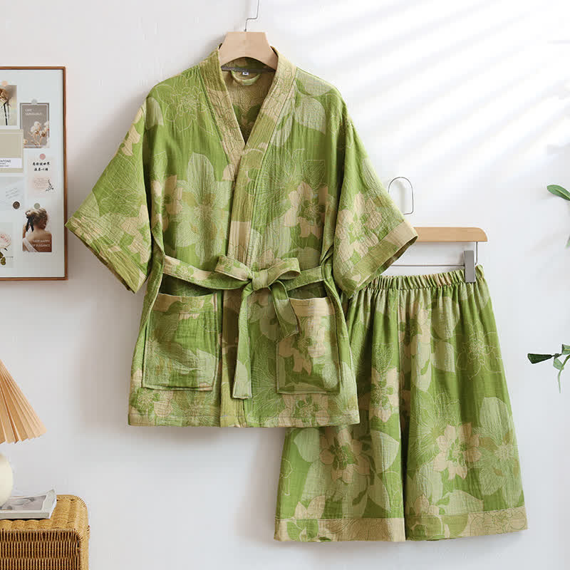 Unisex Hibiscus Cotton Kimono Loungewear Set - XXL - image 0