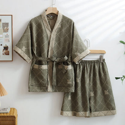 Unisex Green Grid Cotton Kimono Loungewear - XXL - image 0