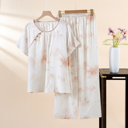Oriental Ink Wash Landscape Loungewear Set - Orange - XL - image 3
