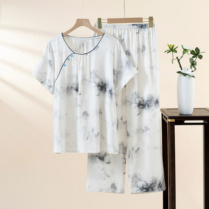 Oriental Ink Wash Landscape Loungewear Set - Grey - XL - image 2