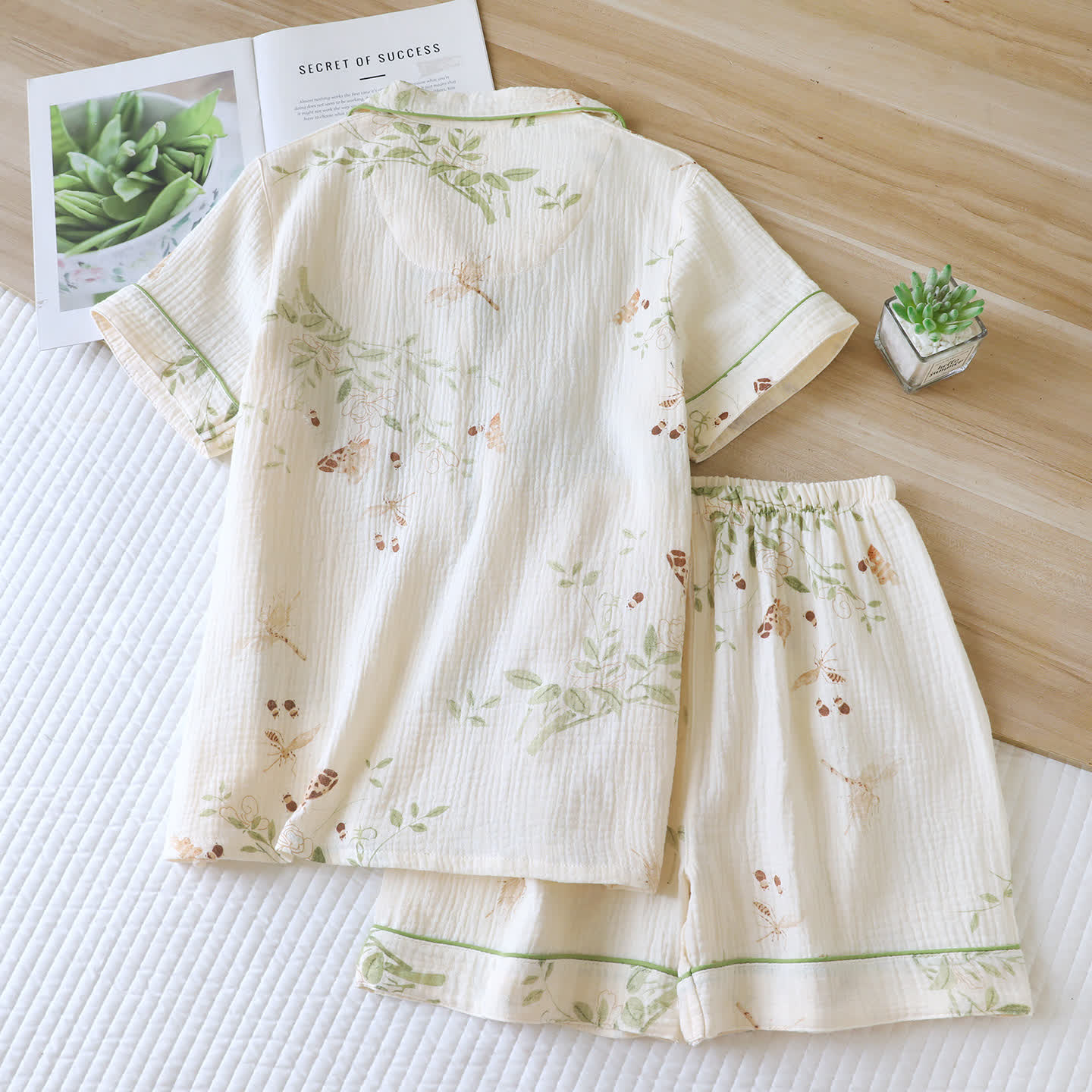 Butterfly Leaf Print Cotton Pajama Set - image 1