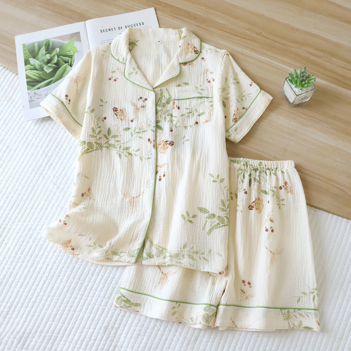 Butterfly Leaf Print Cotton Pajama Set - XL - image 0