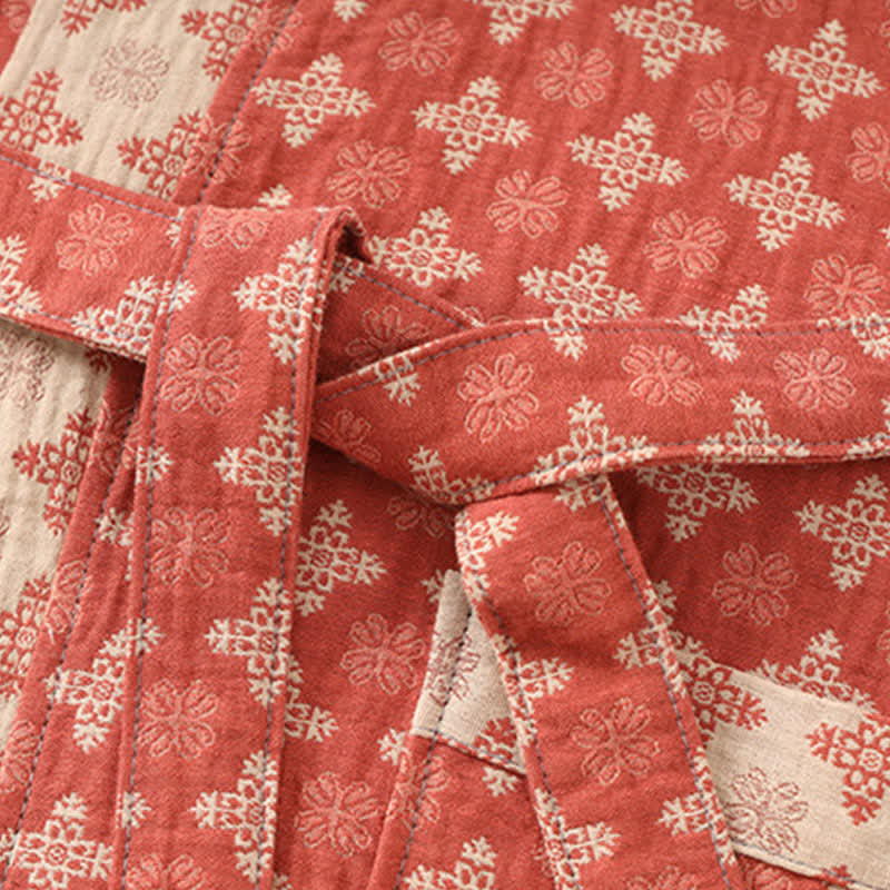 Unisex Red Geometric Cotton Kimono Loungewear - image 4