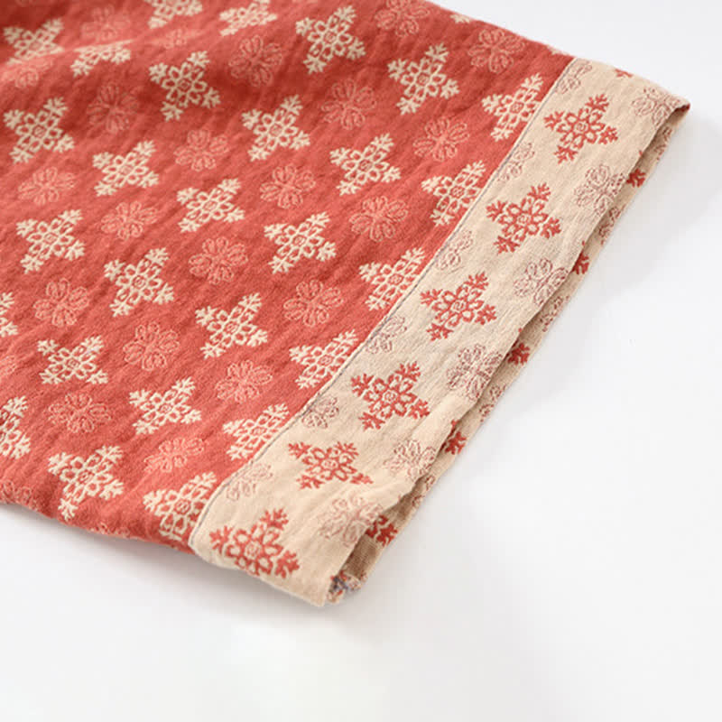 Unisex Red Geometric Cotton Kimono Loungewear - image 5