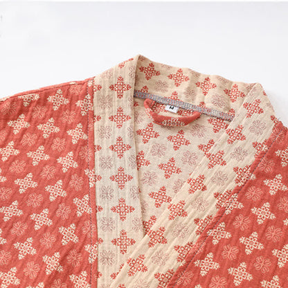 Unisex Red Geometric Cotton Kimono Loungewear - image 3