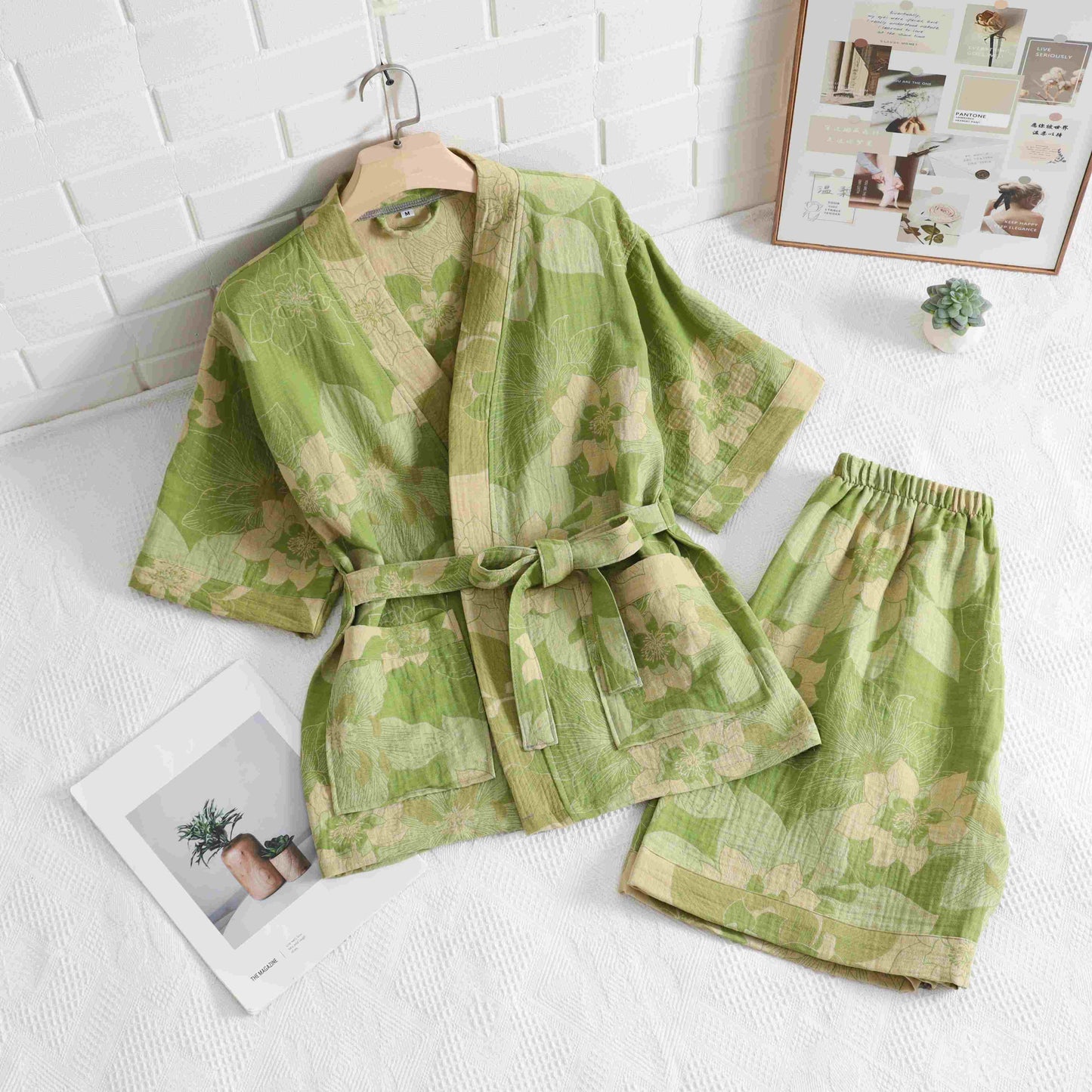 Unisex Hibiscus Cotton Kimono Loungewear Set - image 2