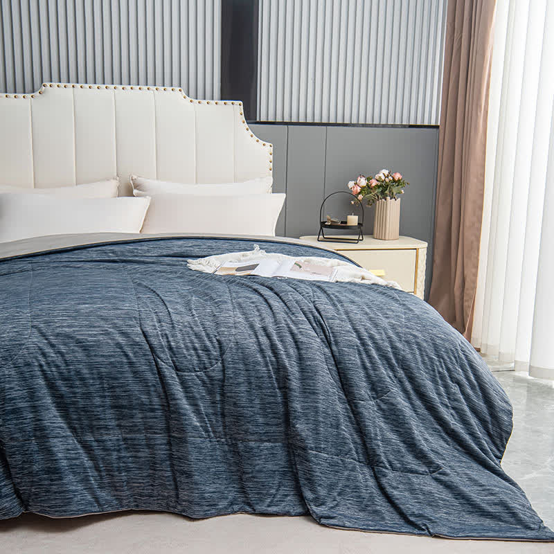 Grey Blue Double-sided Cooling Quilt - Navy Blue - King - image 0