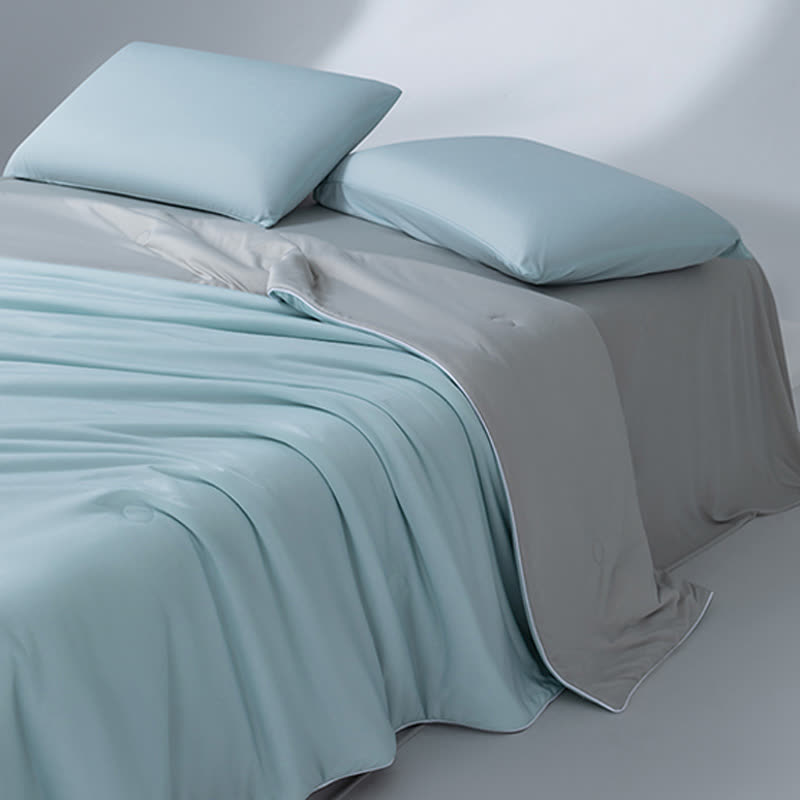 Double-sided Ice Silk Cooling Quilt - Blue & Grey - Queen - image 0