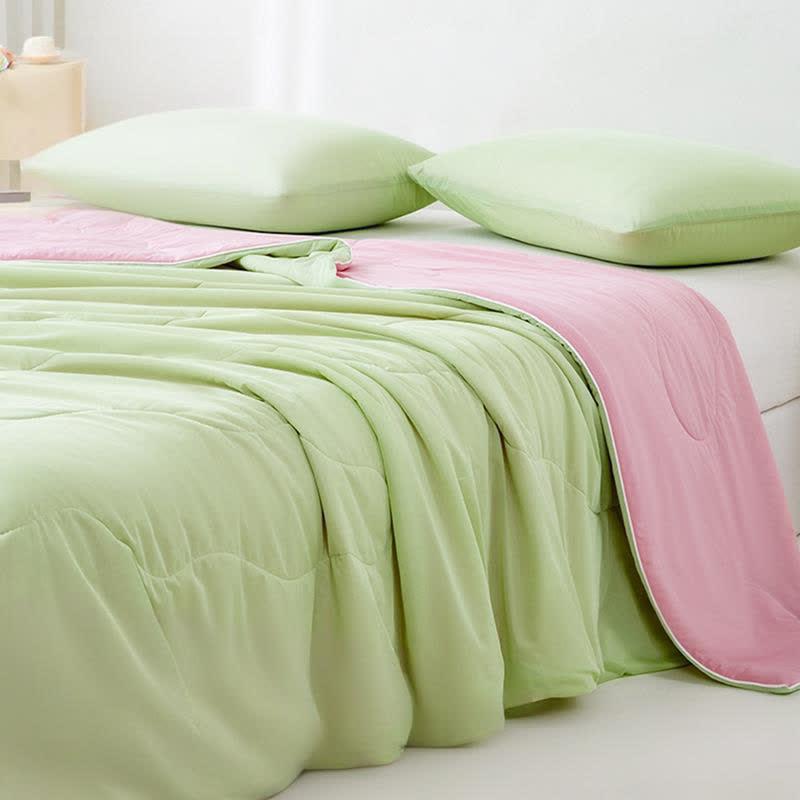Double-sided Ice Silk Cooling Quilt - Matcha Green & Pink - Queen - image 9