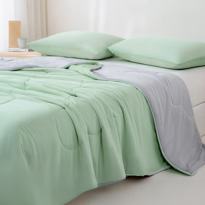 Double-sided Ice Silk Cooling Quilt - Light Green & Grey - Queen - image 5