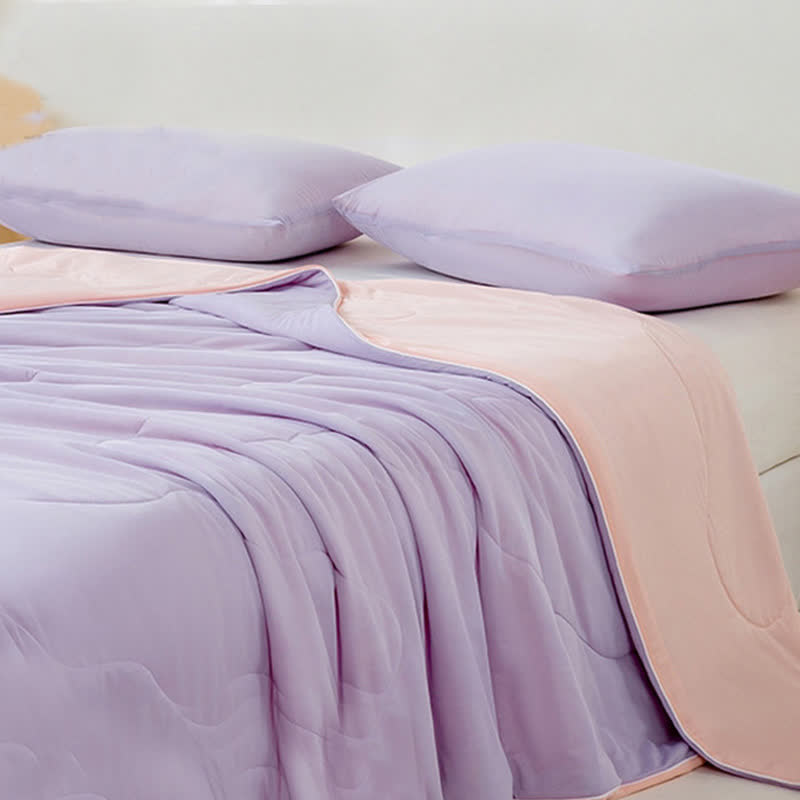 Double-sided Ice Silk Cooling Quilt - Purple & Beige - Queen - image 3