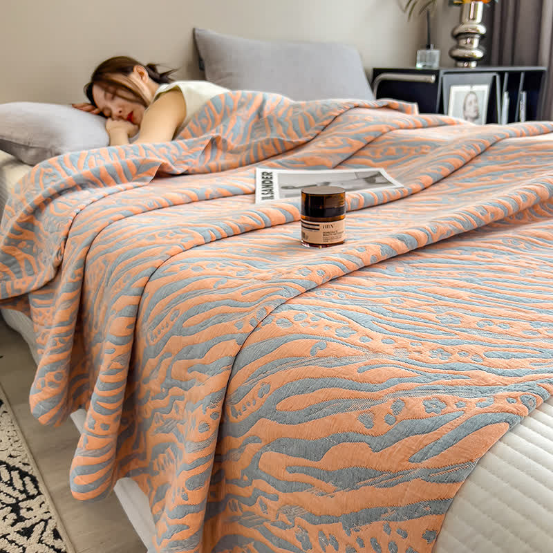 Zebra Floral Print Cotton Muslin Quilt - Orange - King - image 0