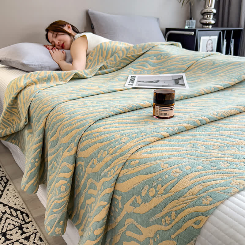 Zebra Floral Print Cotton Muslin Quilt - Yellow - King - image 4