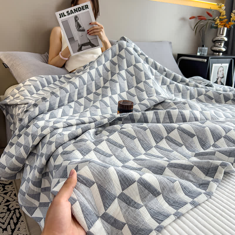 Geometric Triangle Print Cotton Muslin Quilt - image 1