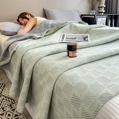 Square Stripe Print Cotton Muslin Quilt -  Light Green - King - image 13