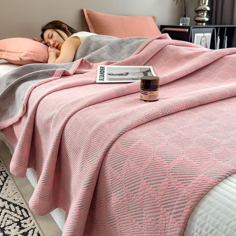 Square Stripe Print Cotton Muslin Quilt - Pink - King - image 10