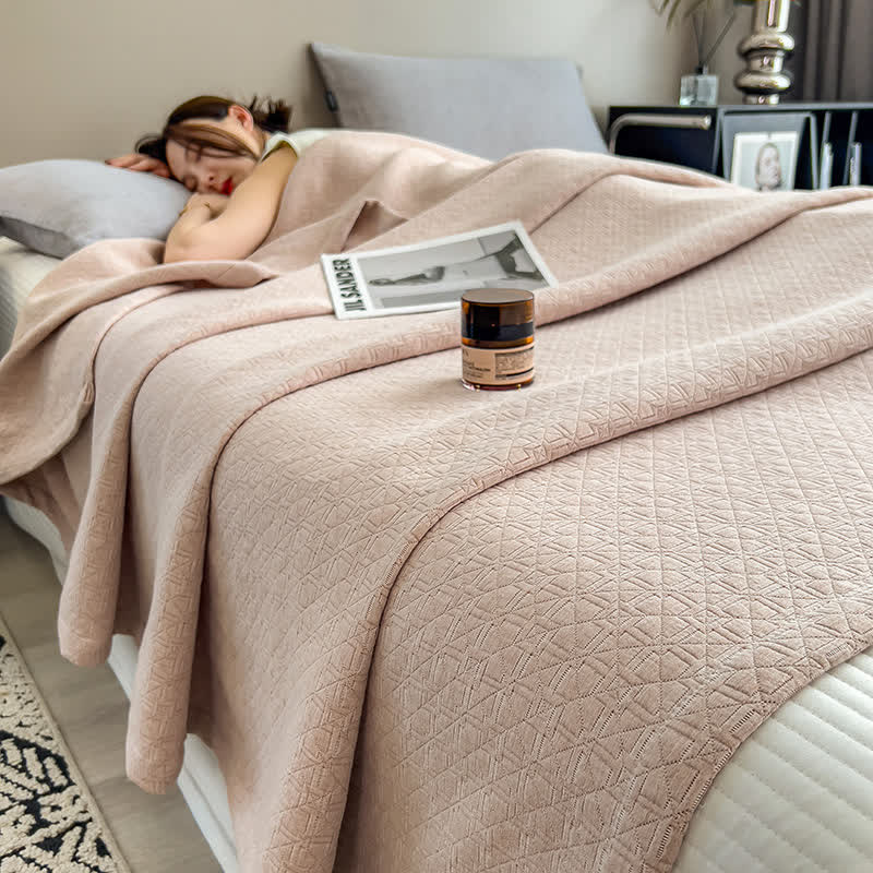 Geometric Grid Print Cotton Muslin Quilt - Light Coffee - King - image 6