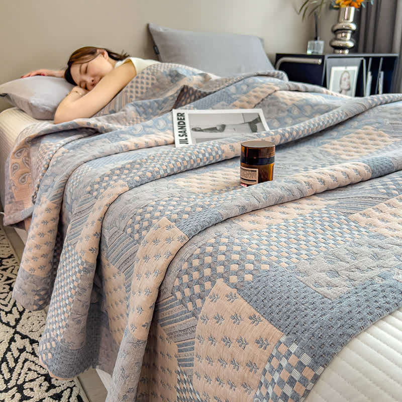 Paisley Geometric Patchwork Cotton Muslin Quilt - Grey - King - image 0