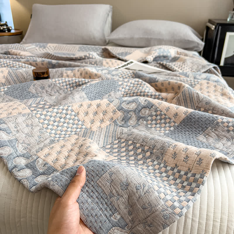 Paisley Geometric Patchwork Cotton Muslin Quilt - image 1