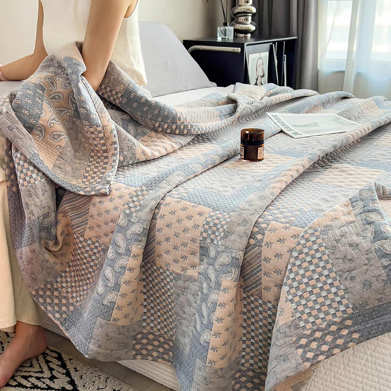 Paisley Geometric Patchwork Cotton Muslin Quilt - image 2