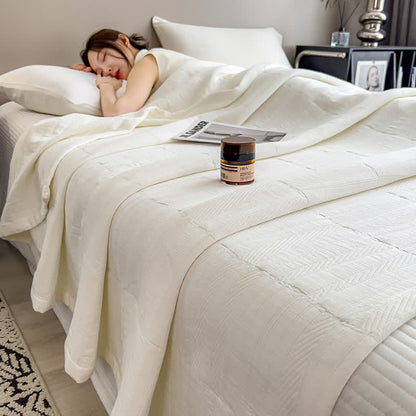 Minimalist Stripe Print Cotton Muslin Quilt - White - King - image 0