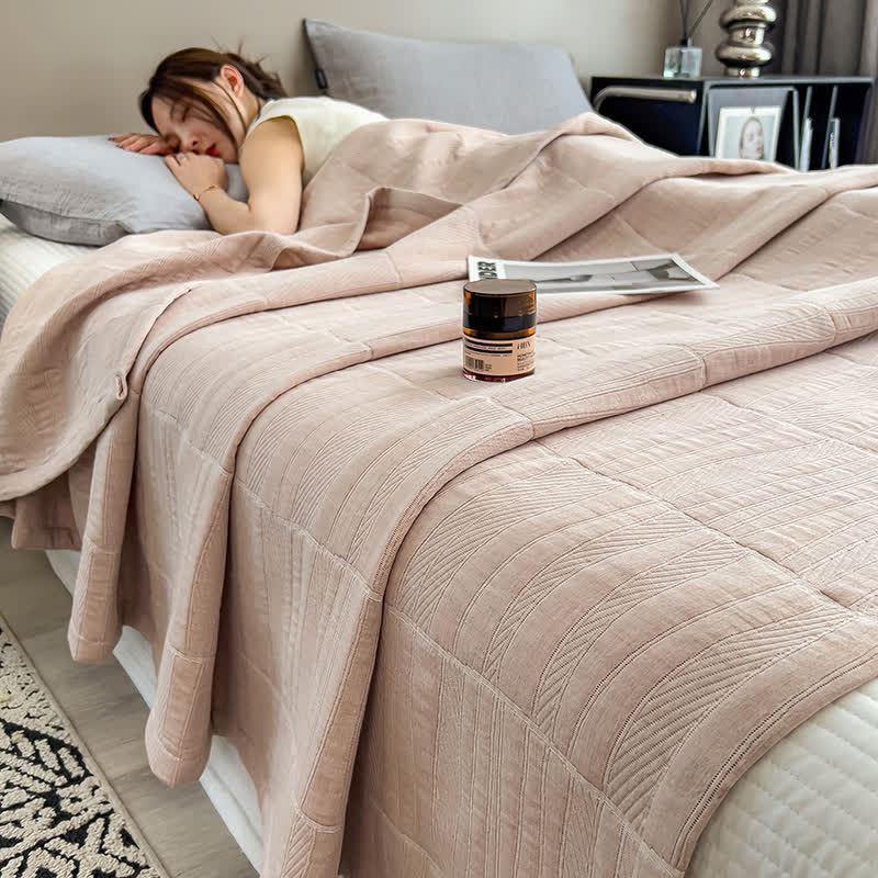 Minimalist Stripe Print Cotton Muslin Quilt - Coffee - King - image 8