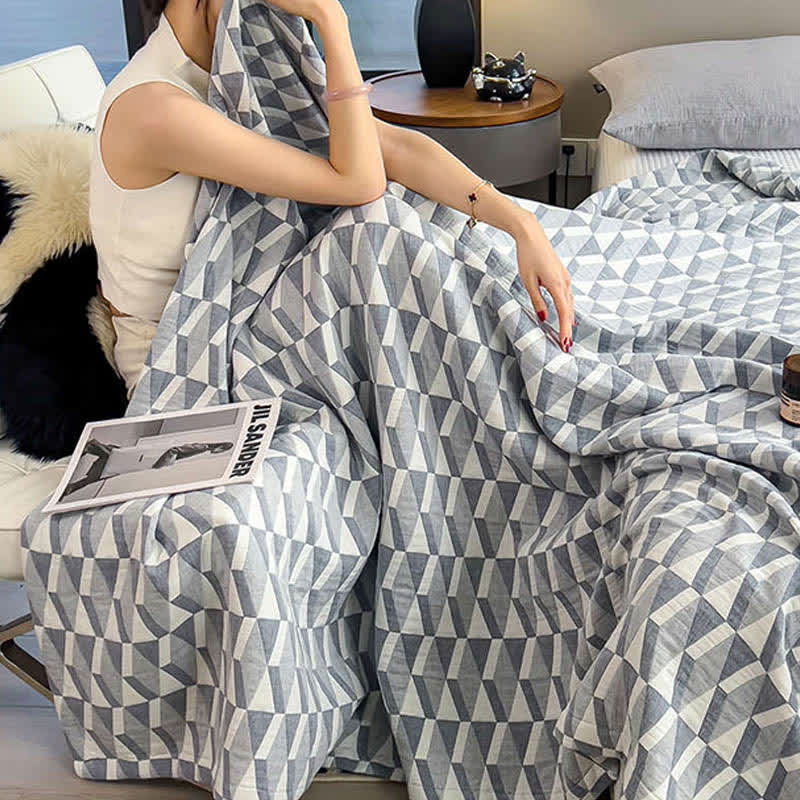 Geometric Triangle Print Cotton Muslin Quilt - image 5