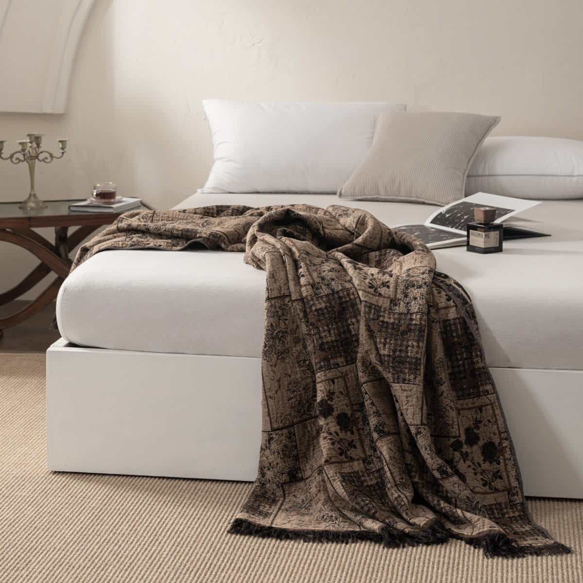 Floral Plaid Patchwork Cotton Muslin Quilt - image 3