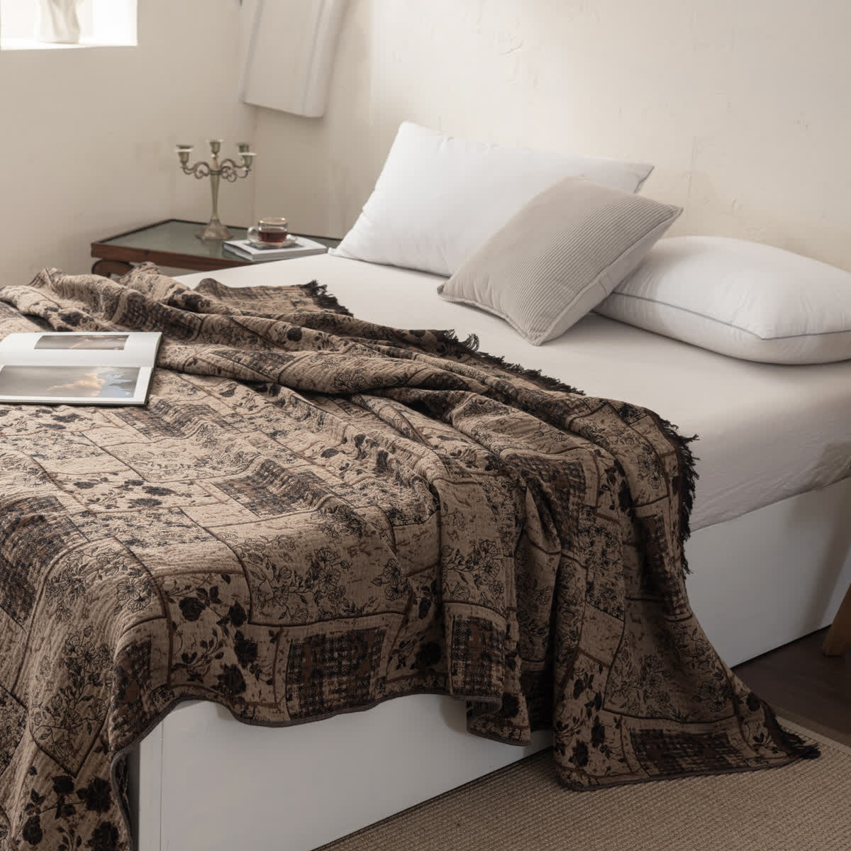 Floral Plaid Patchwork Cotton Muslin Quilt - image 2