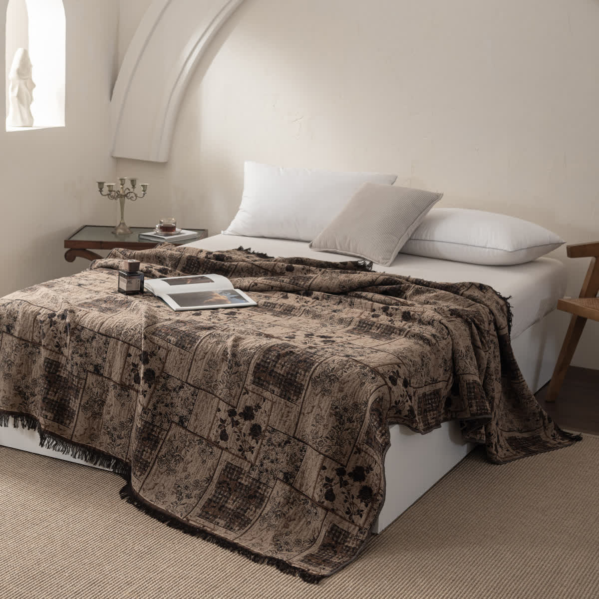 Floral Plaid Patchwork Cotton Muslin Quilt - image 0