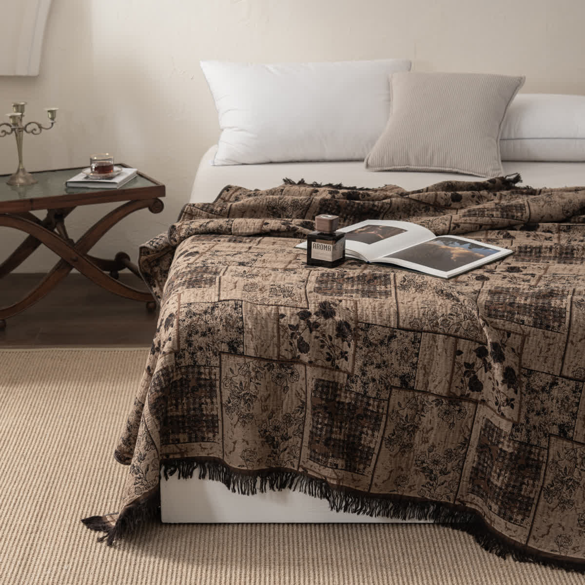 Floral Plaid Patchwork Cotton Muslin Quilt - Queen - image 1