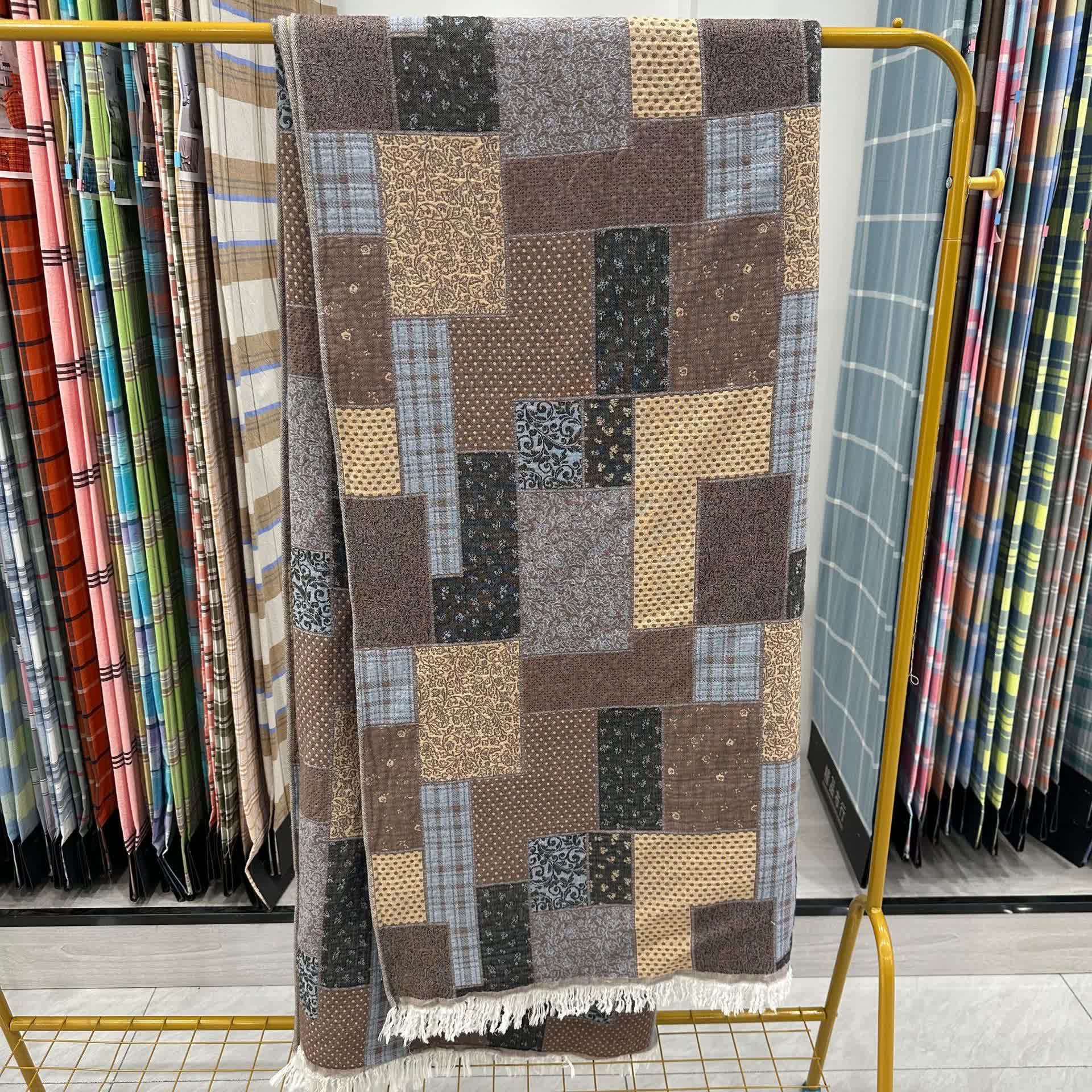 Plaid Patchwork Cotton Muslin Tassel Quilt - image 3