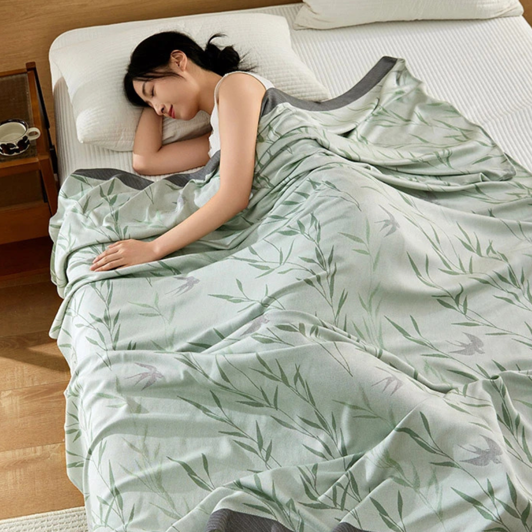 Green Bamboo Print Cooling Bedspread - image 2