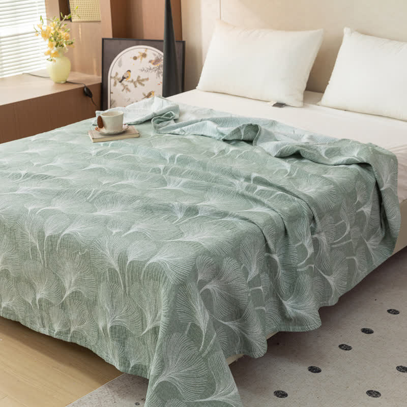 Artistic Green Ginkgo Cotton Gauze Quilt - Queen - image 0