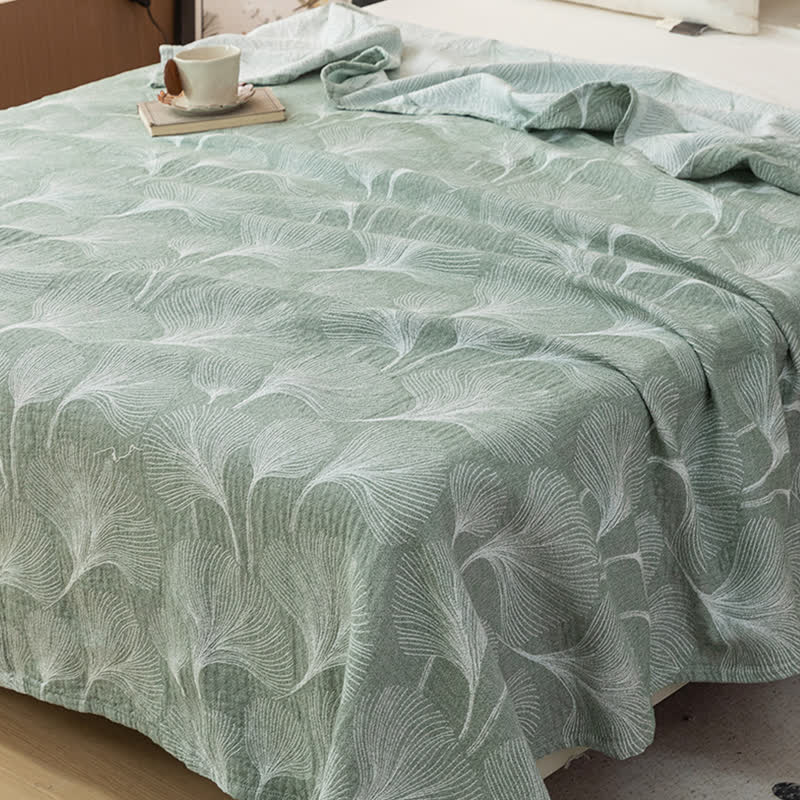 Artistic Green Ginkgo Cotton Gauze Quilt - image 3