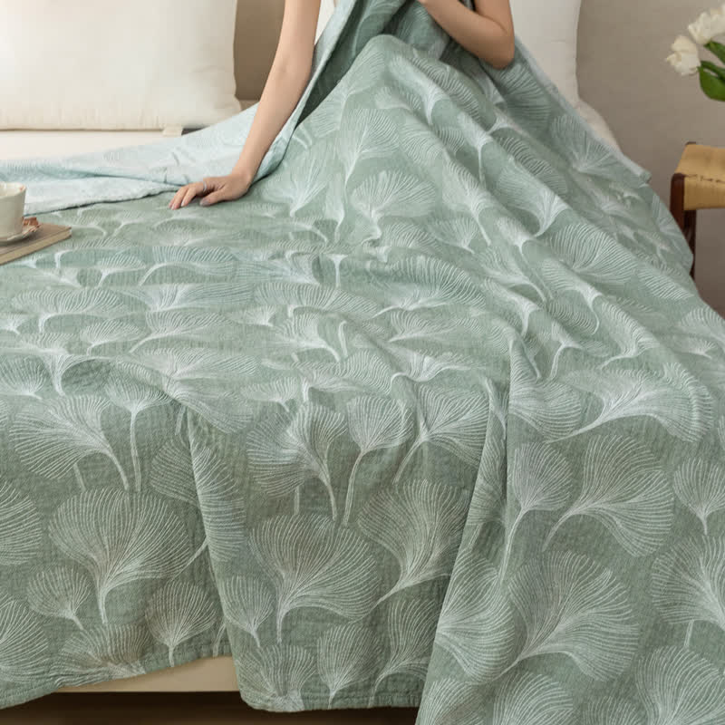 Artistic Green Ginkgo Cotton Gauze Quilt - image 2