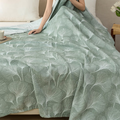 Artistic Green Ginkgo Cotton Gauze Quilt - image 2