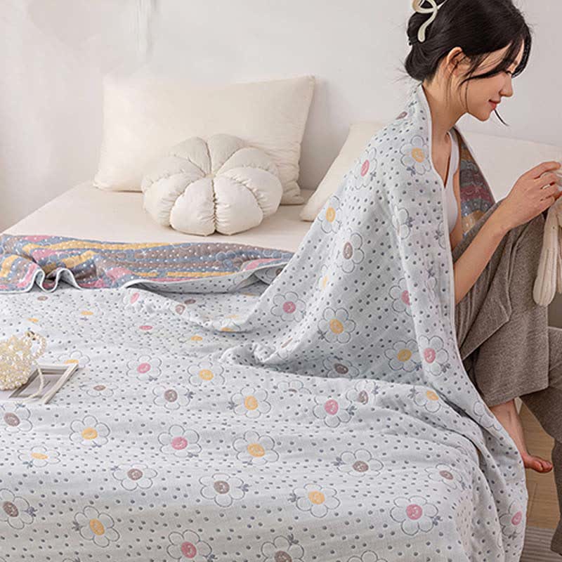 Floral Polka Dot Cotton Reversible Quilt - image 2