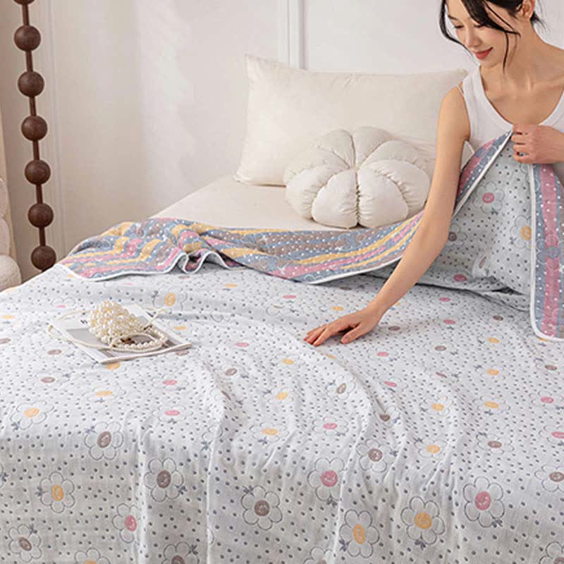 Floral Polka Dot Cotton Reversible Quilt - image 1