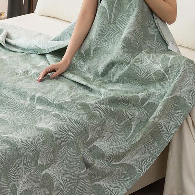 Artistic Green Ginkgo Cotton Gauze Quilt - image 4