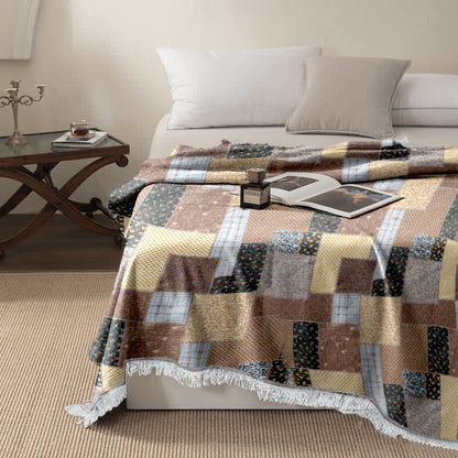 Plaid Patchwork Cotton Muslin Tassel Quilt - image 1