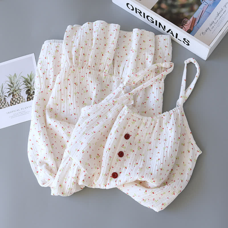 Red Floral Cotton Gauze Cami Nightgown - image 4