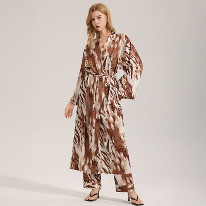 Modern Leopard Print Kimono Robe - Brown - One Size - image 2