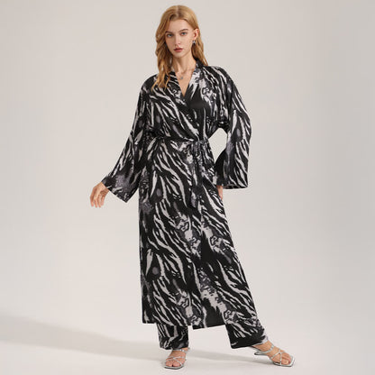 Modern Leopard Print Kimono Robe - Black - One Size - image 0