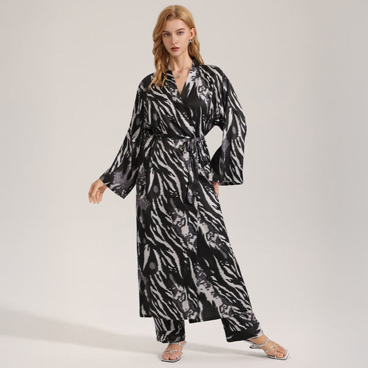 Modern Leopard Print Kimono Robe - Black - One Size - image 0