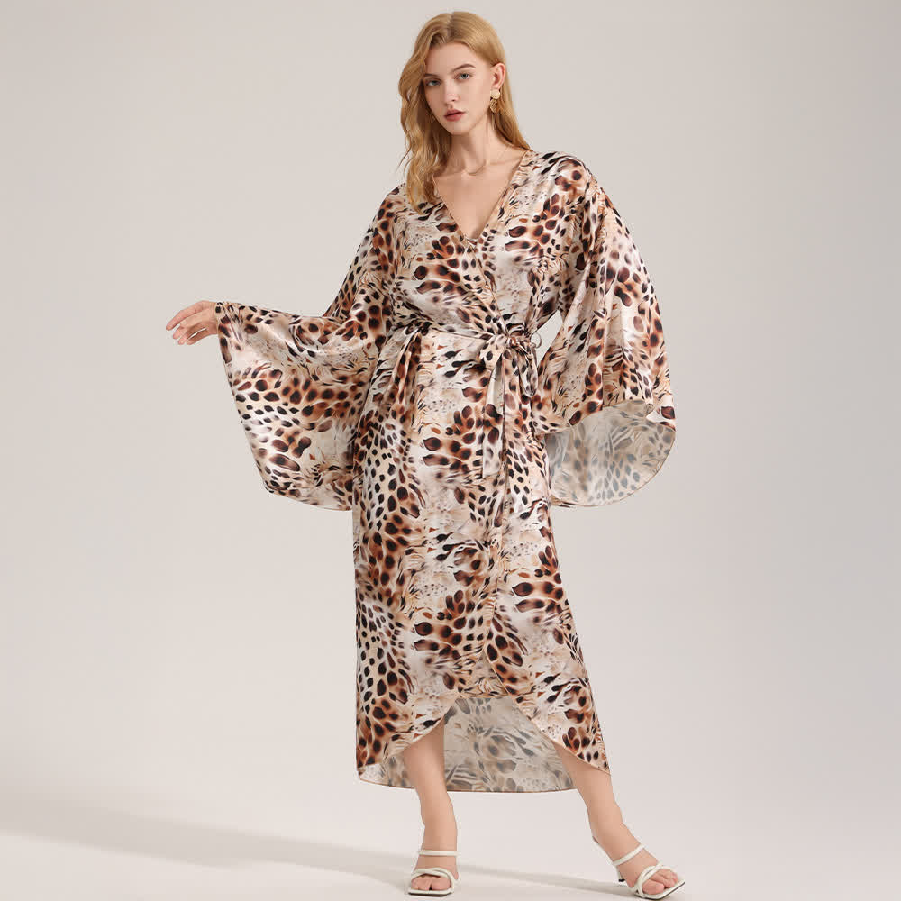 Artistic Brown Leopard Print Kimono Robe - image 2