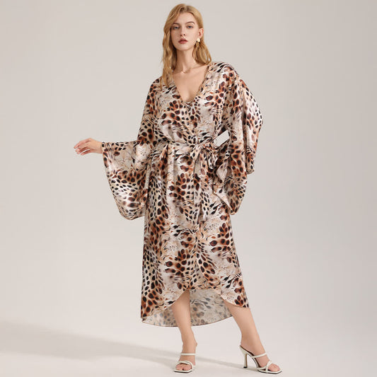 Artistic Brown Leopard Print Kimono Robe - One Size - image 0